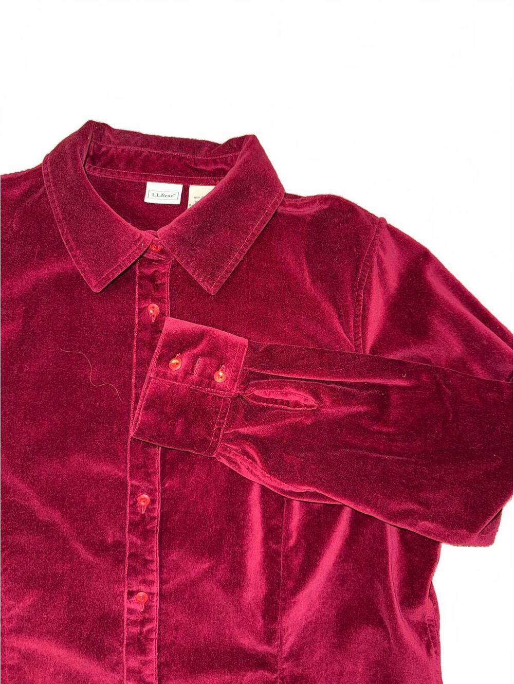 Women’s L.L.Bean vintage burgundy velvet button up shirt Size XL